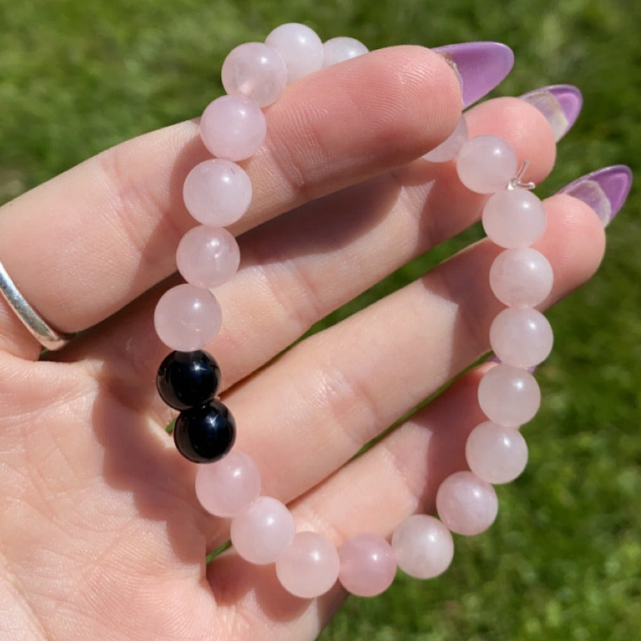 Mixed Obsidian-Rose Quartz Bracelet