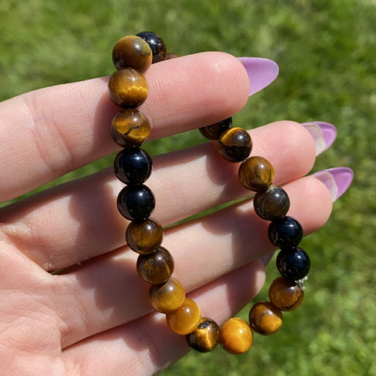 Mixed Obsidian-Tigers Eye bracelet